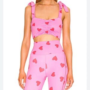 Beach Riot Pink Heart Print Crop Top and Leggings Set